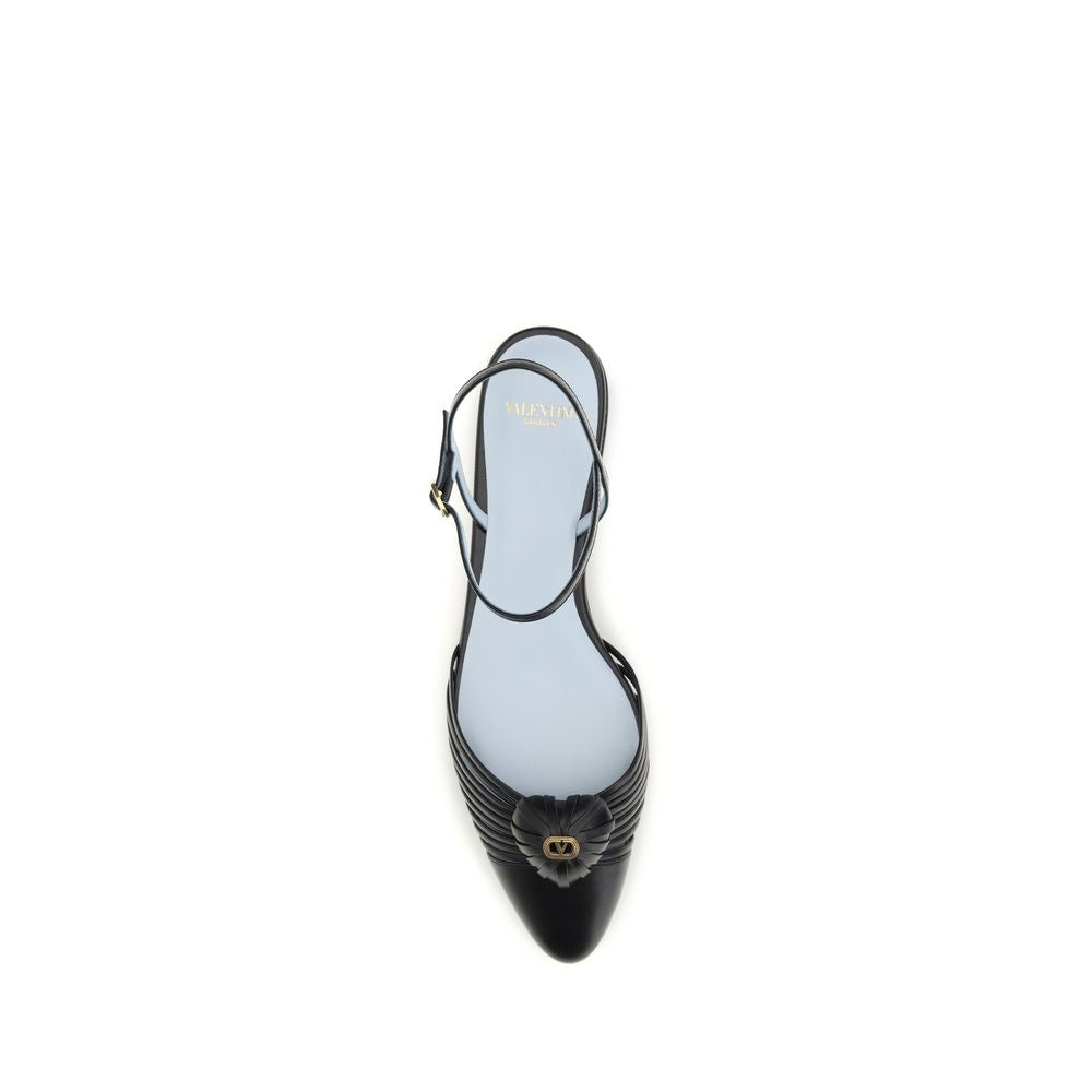 Valentino Garavani Black Calf Leather Bos Taurus Ballet Flats
