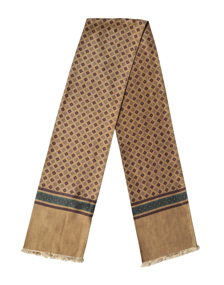 Dolce & Gabbana Brown Silk Geometric Pattern Fringe 132cm X 16cm Scarf