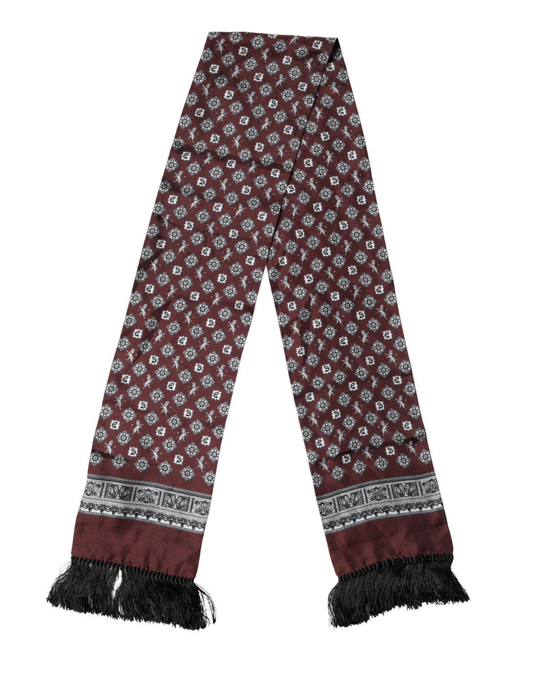 Dolce & Gabbana Bordeaux Silk Fringe Shawl Neck Wrap 142cm X 15.5cm  Scarf
