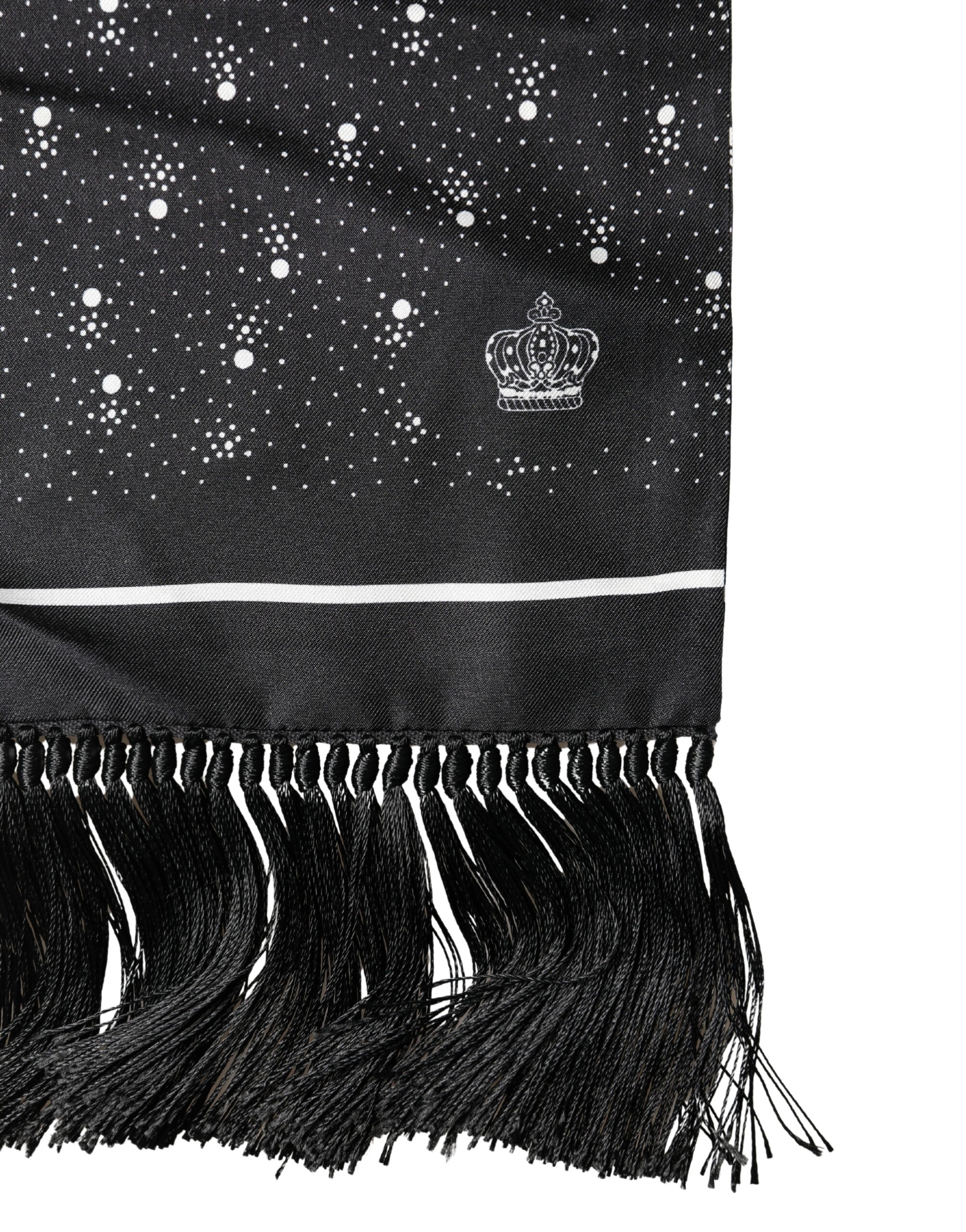 Dolce & Gabbana Black White Silk Dotted Print Foulard 140cm X 15cm Scarf