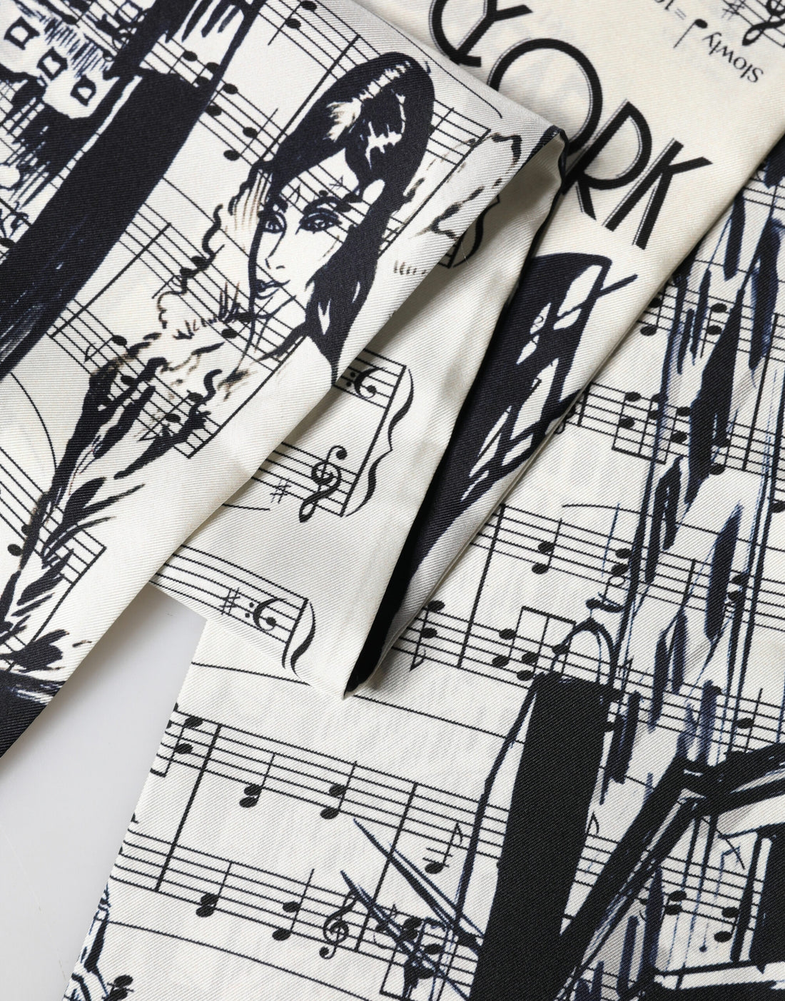 Dolce & Gabbana White Black Music City Print Silk Fringe 141cm X 15cm Scarf