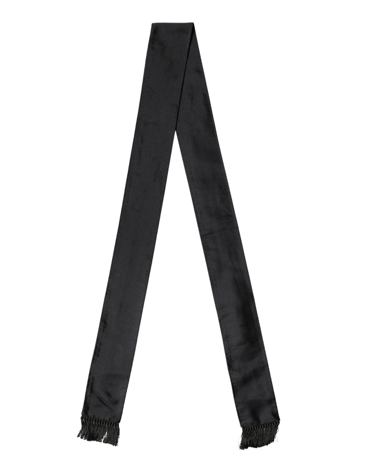 Dolce & Gabbana Black Silk Fringe Neck Wrap Foulard 160.5cm x 8cm  Scarf