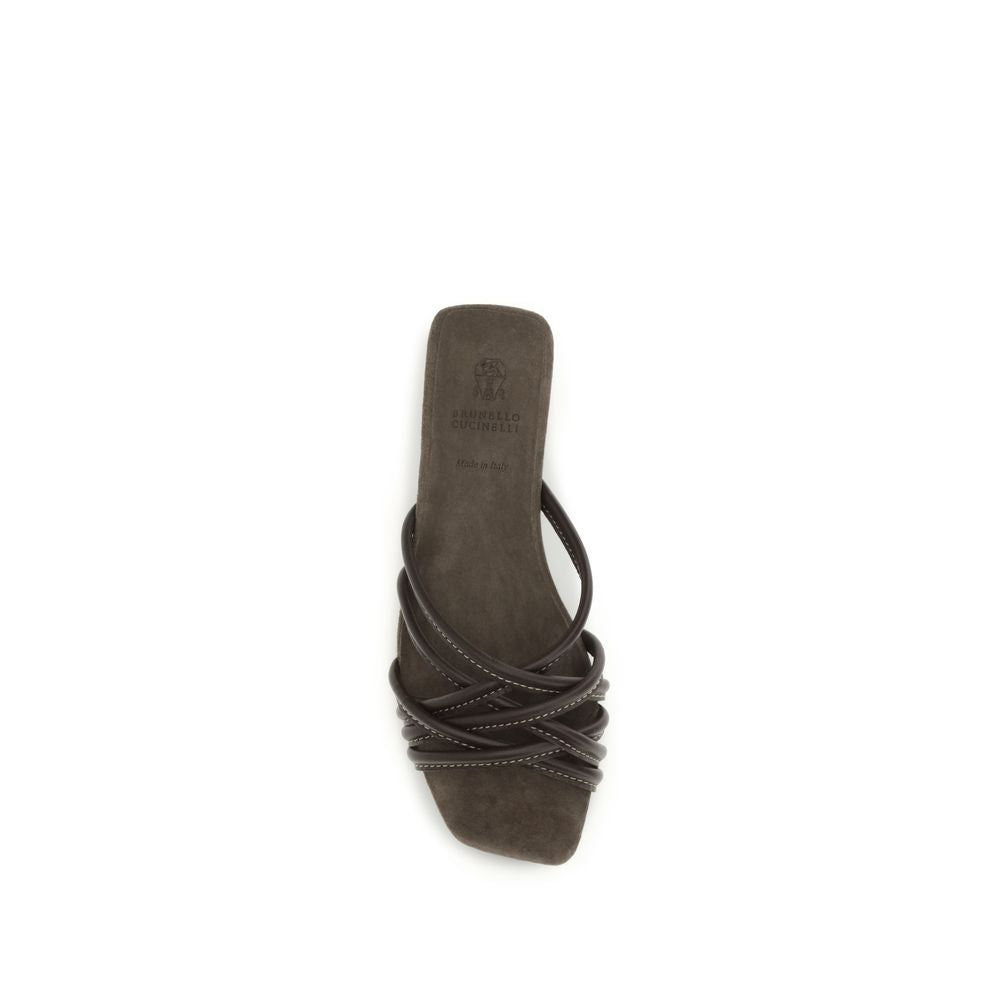 Brunello Cucinelli Brown Calf Leather Bos Taurus Sandals