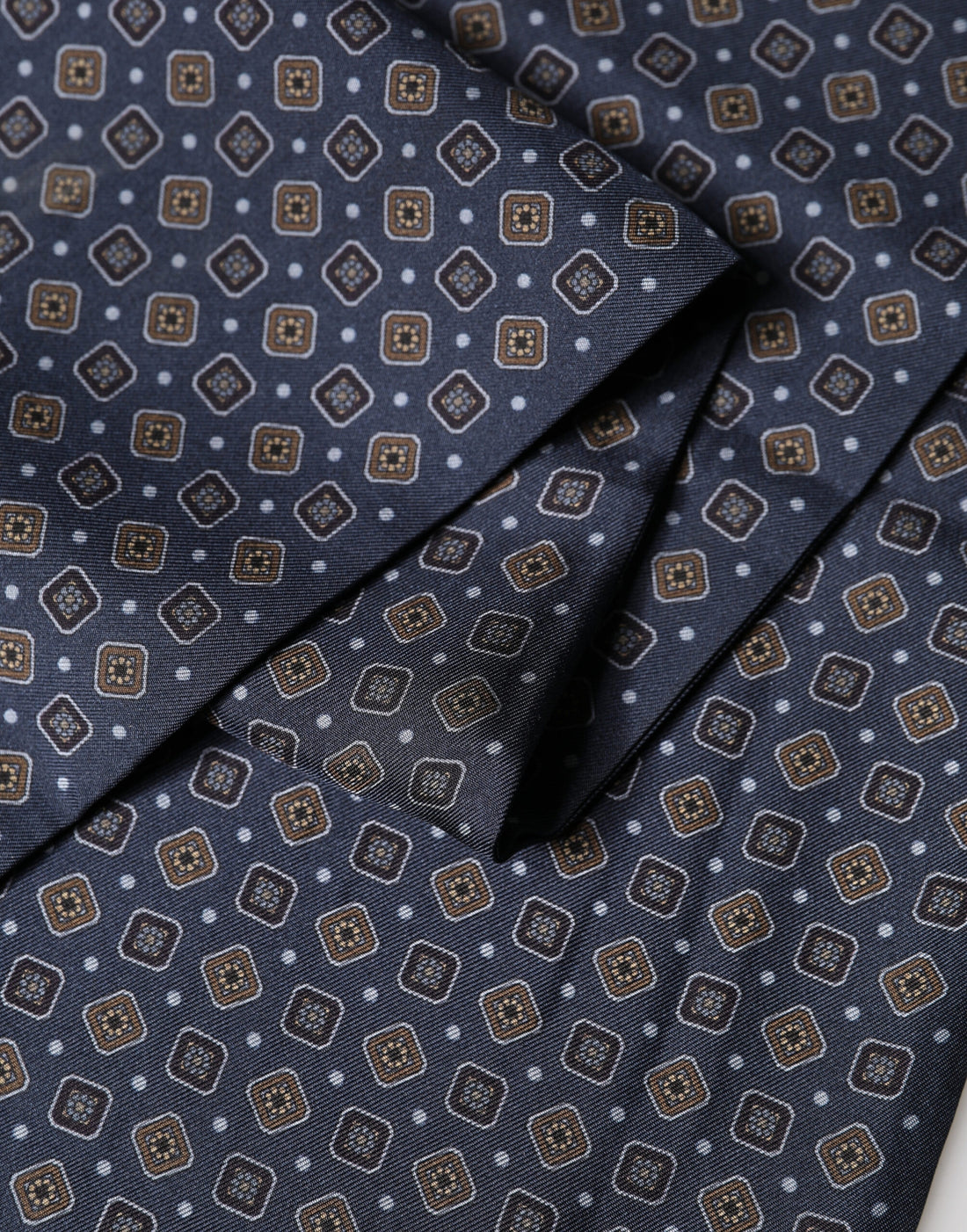 Dolce & Gabbana Navy Silk Geometric Fringe Foulard 137cm x 18cm Scarf