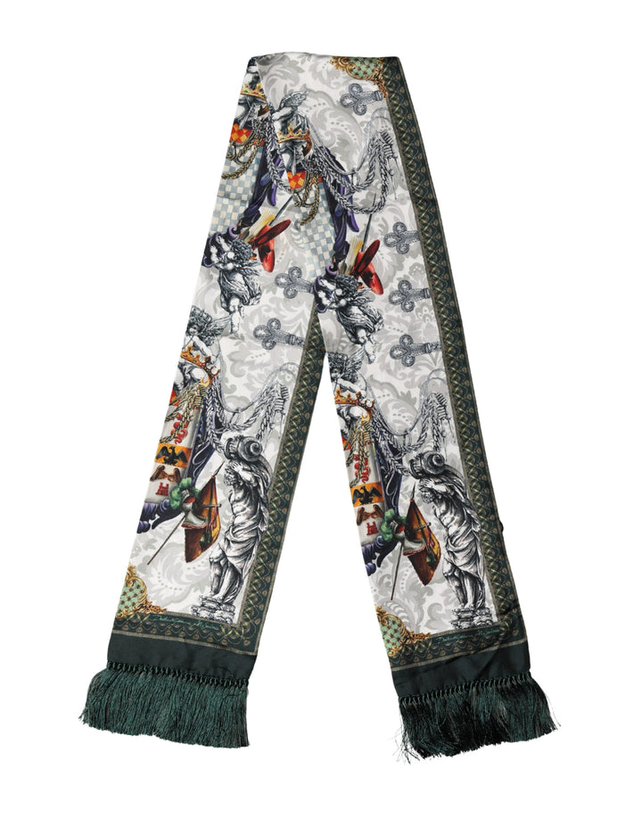 Dolce & Gabbana Multicolor Baroque Angel Print Foulard 135cm x 14.5cm Scarf