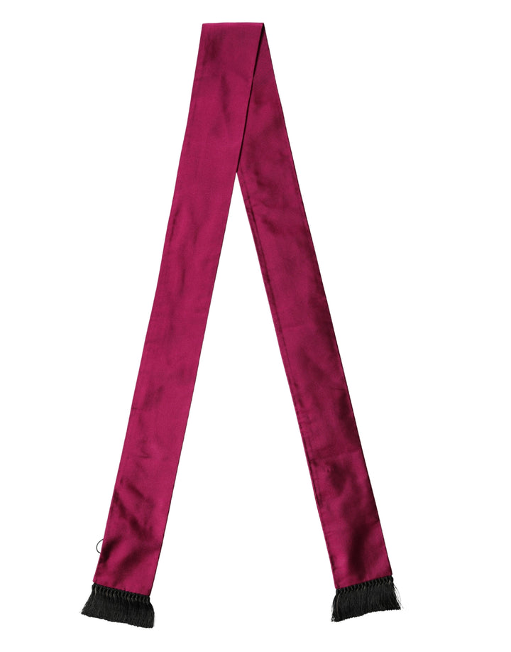 Dolce & Gabbana Burgundy Silk Fringe Neck Wrap Foulard 160.5cm x 8cm  Scarf