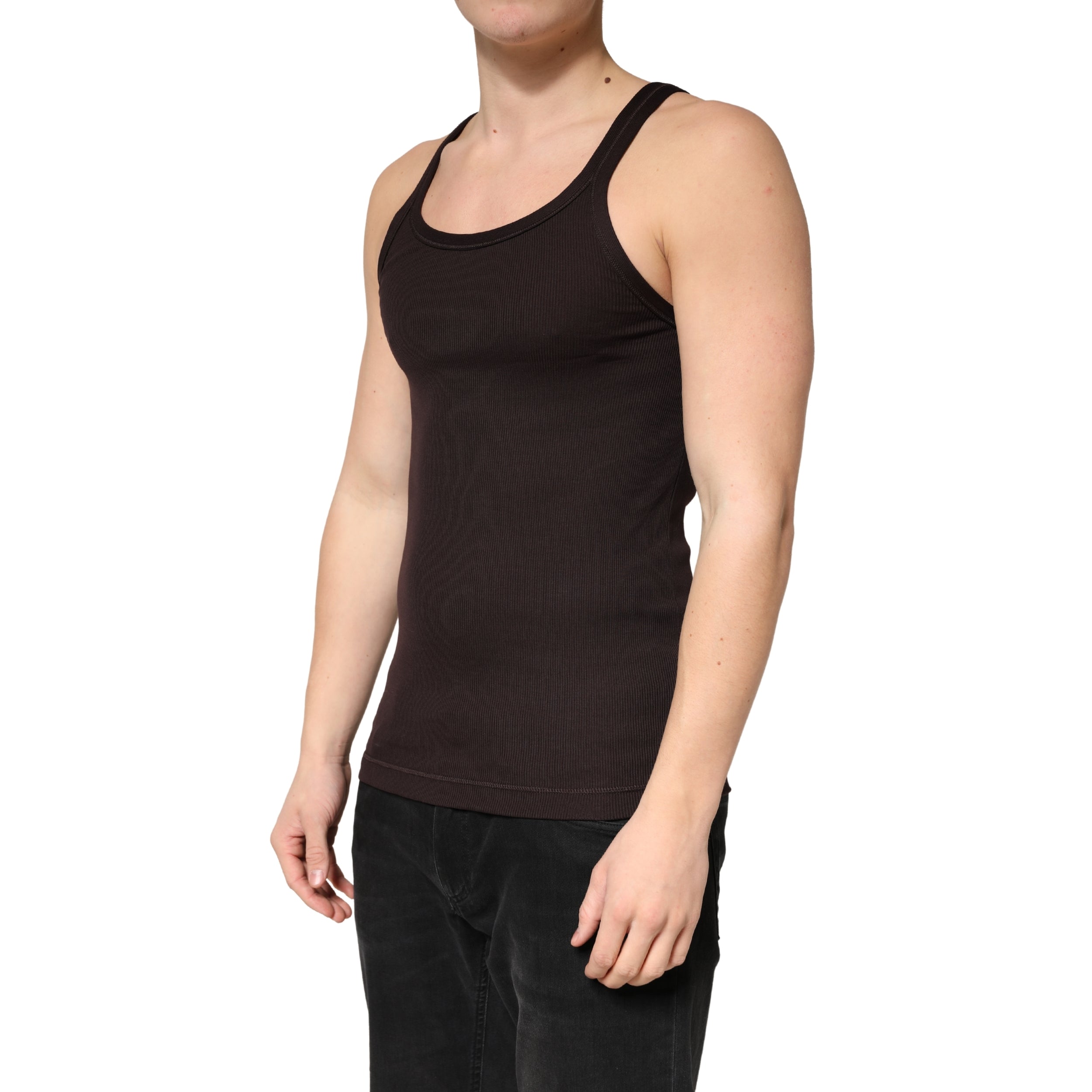 Dolce & Gabbana Brown Cotton Ribbed Sleeveless Tank Top  T-shirt