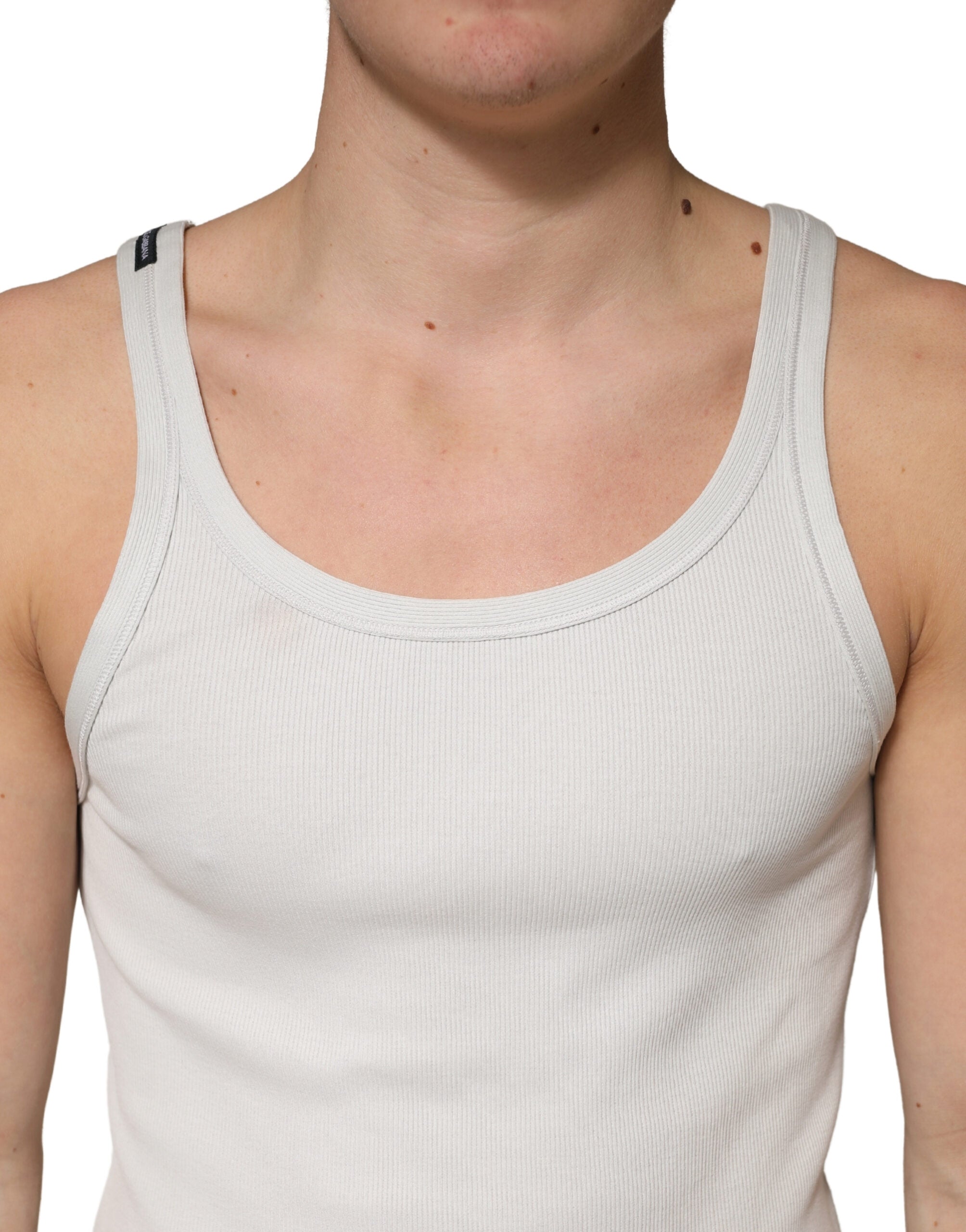 Dolce & Gabbana Gray Cotton Ribbed Sleeveless Tank Top T-shirt