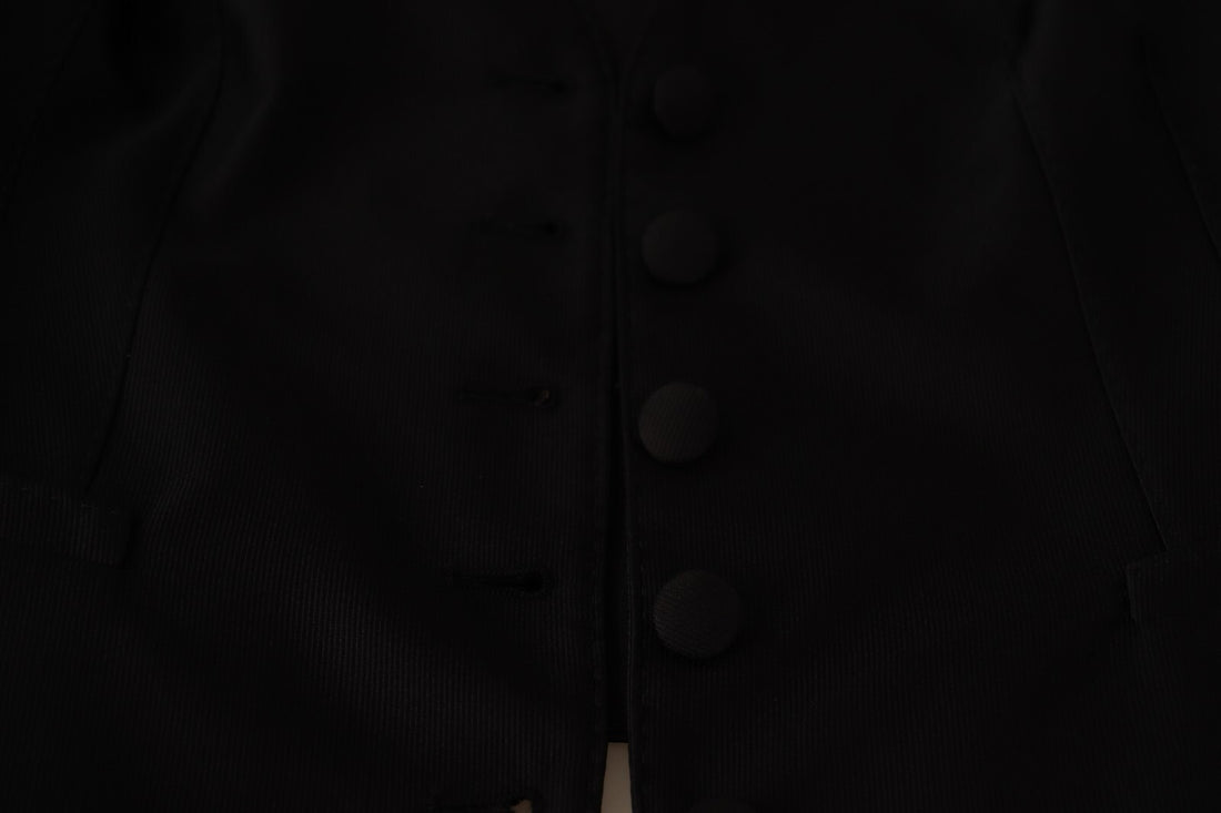 Dolce & Gabbana Solid Black Silk Sleeveless Waistcoat Vest Top