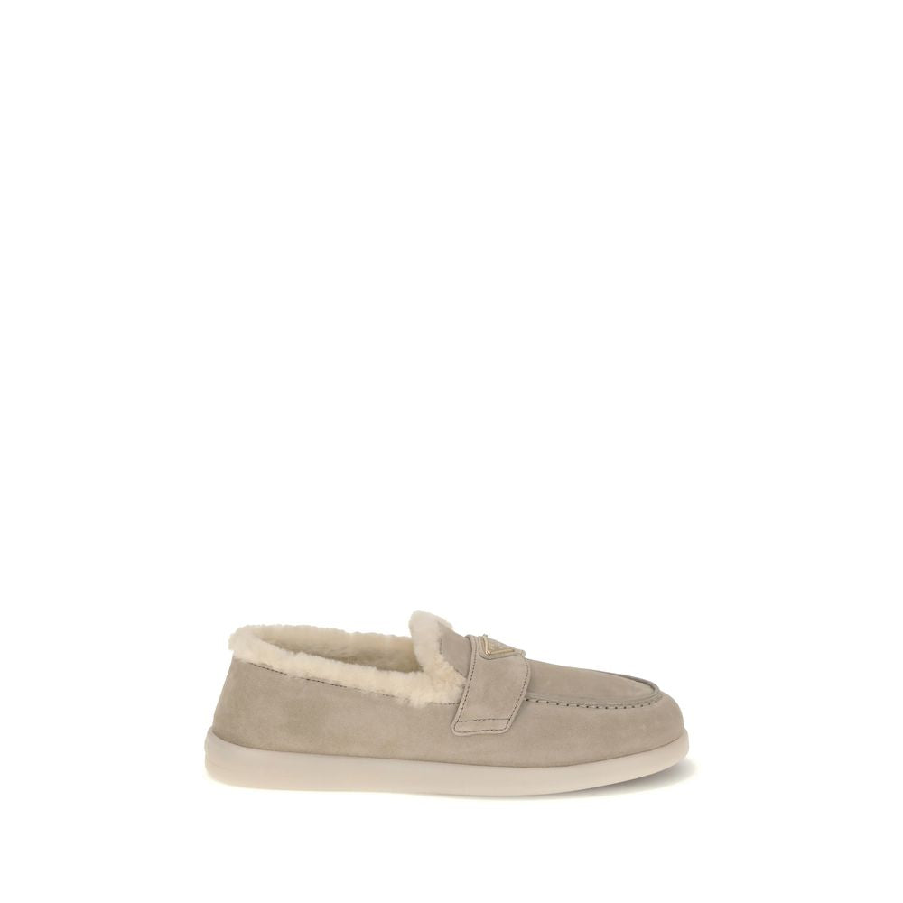 Prada Beige Calf Leather Bos Taurus Slip-On Loafers