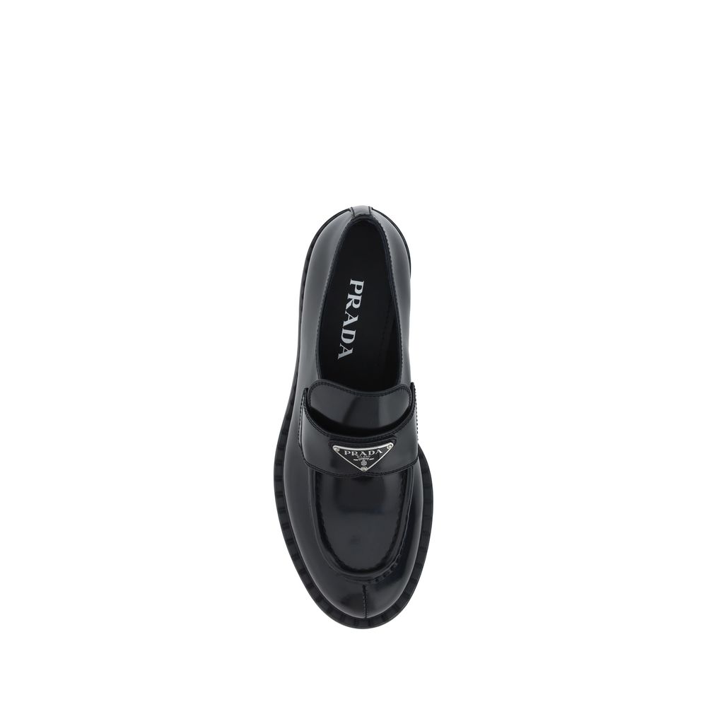 Prada Black Calf Leather Bos Taurus Slip-On Loafers