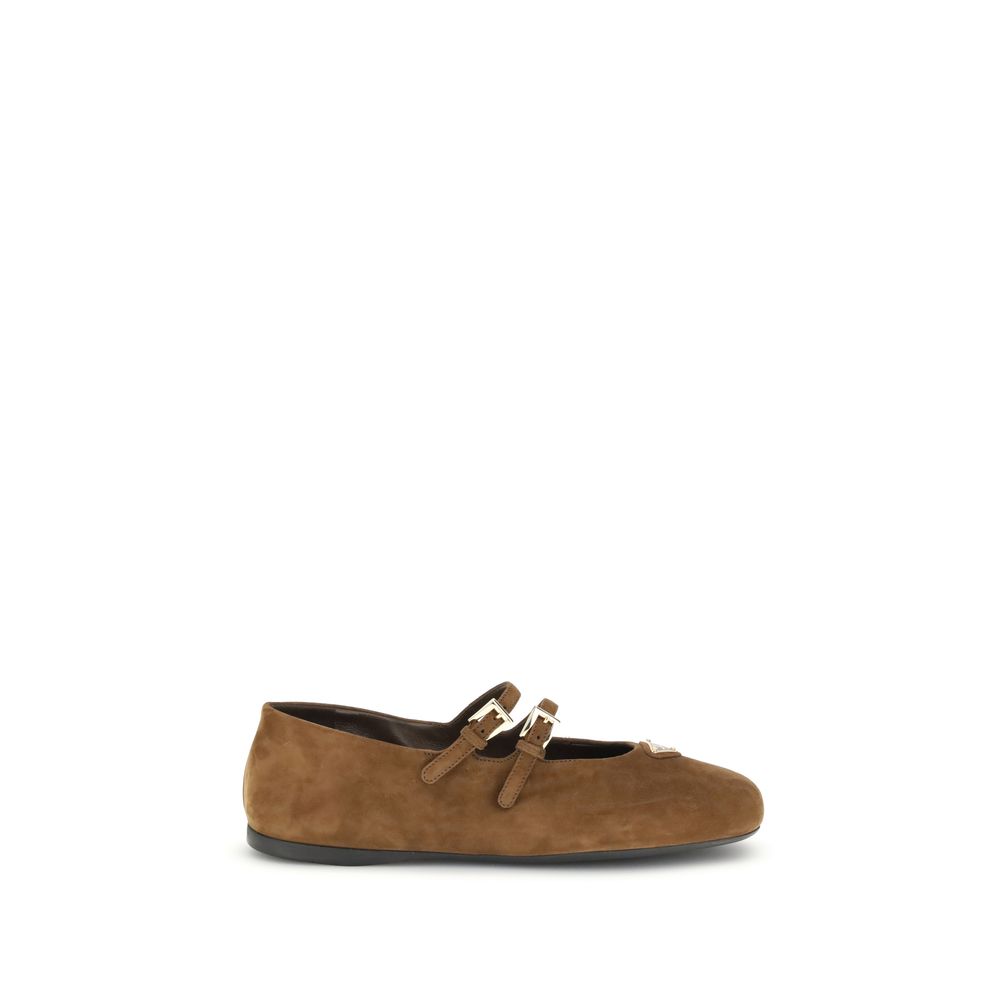 Prada Beige Calf Leather Bos Taurus Ballet Flats