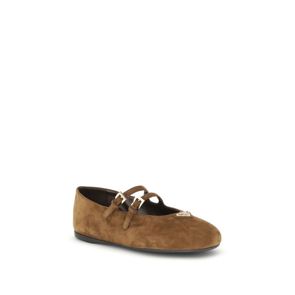Prada Beige Calf Leather Bos Taurus Ballet Flats