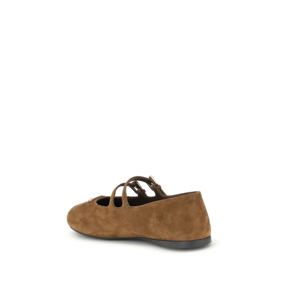 Prada Beige Calf Leather Bos Taurus Ballet Flats