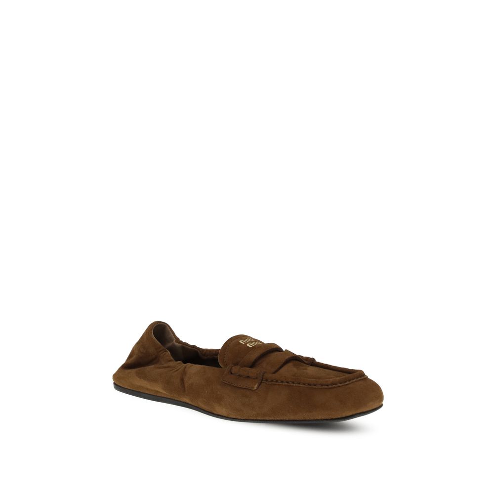 Miu Miu Brown Calf Leather Bos Taurus Slip-On Loafers
