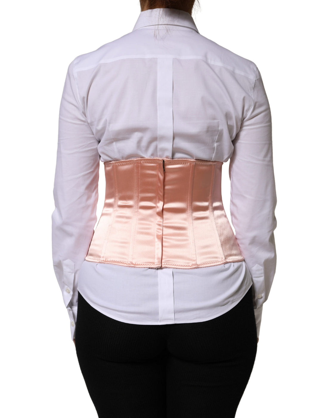 Dolce & Gabbana Pale Pink Silk LaceUp Waist Cincher Corse Top