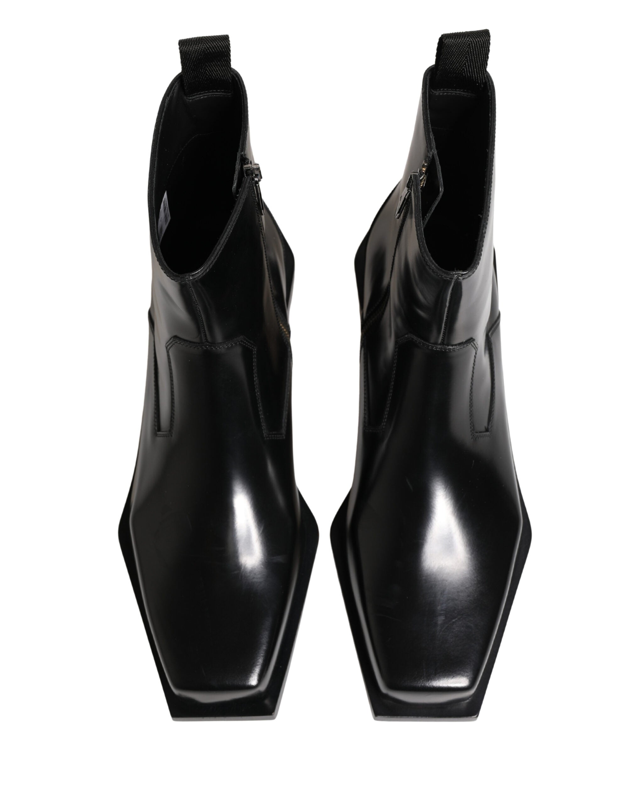 Dolce & Gabbana Black Leather Zip Closure Ankle Boots Shoes