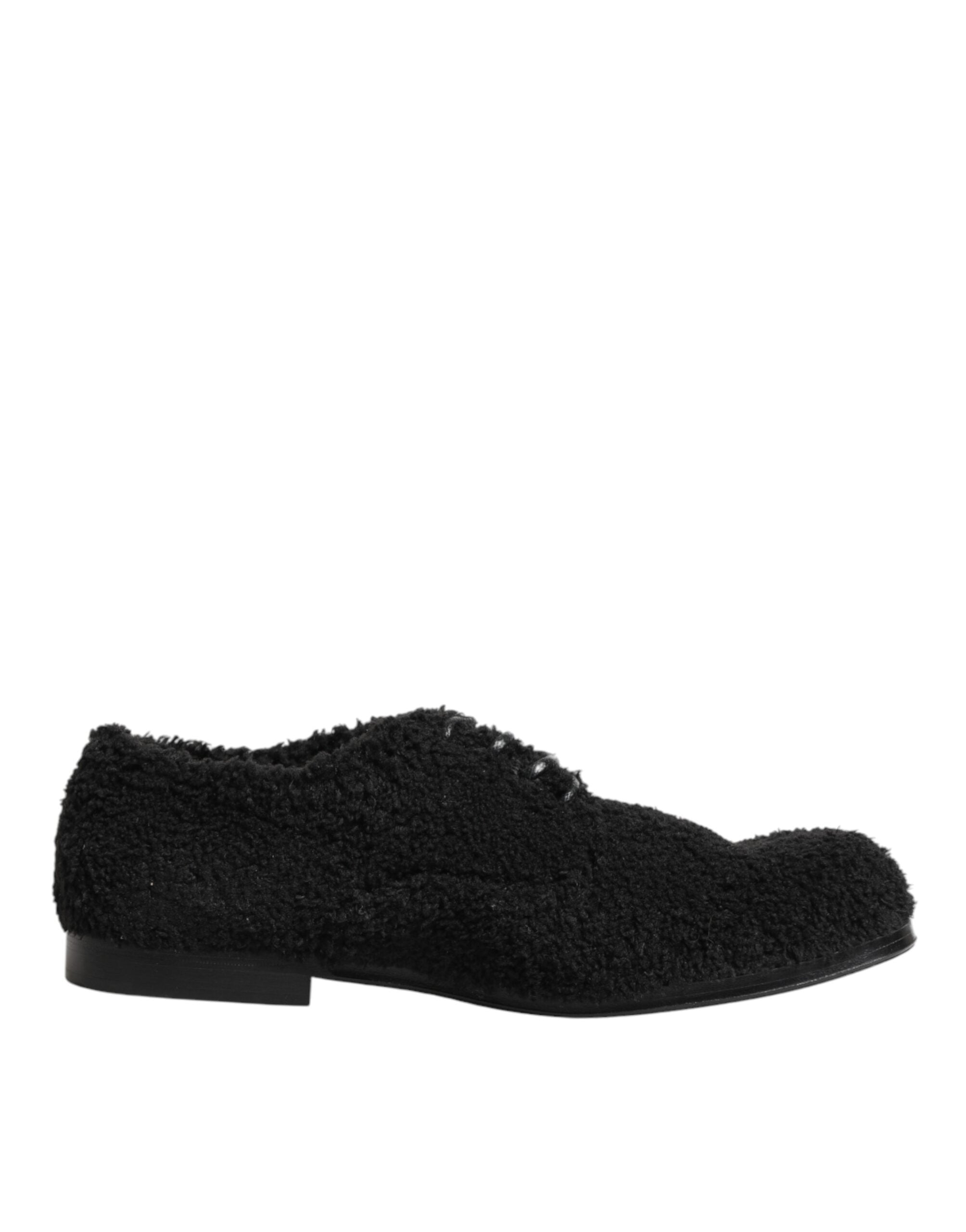 Dolce & Gabbana Men Black Riccio Shearling Dress Derby Shoes
