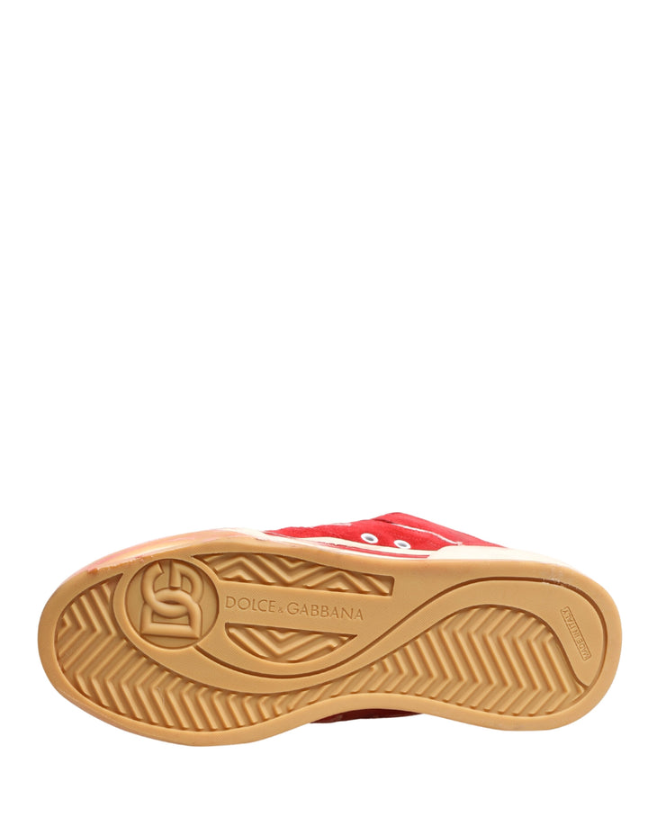 Dolce & Gabbana Red White Suede DG Logo Low Top Sneakers Shoes