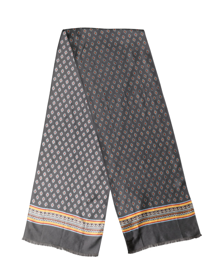 Dolce & Gabbana Gray Patterned Silk Neck Foulard 138cm x 22cm Men Scarf
