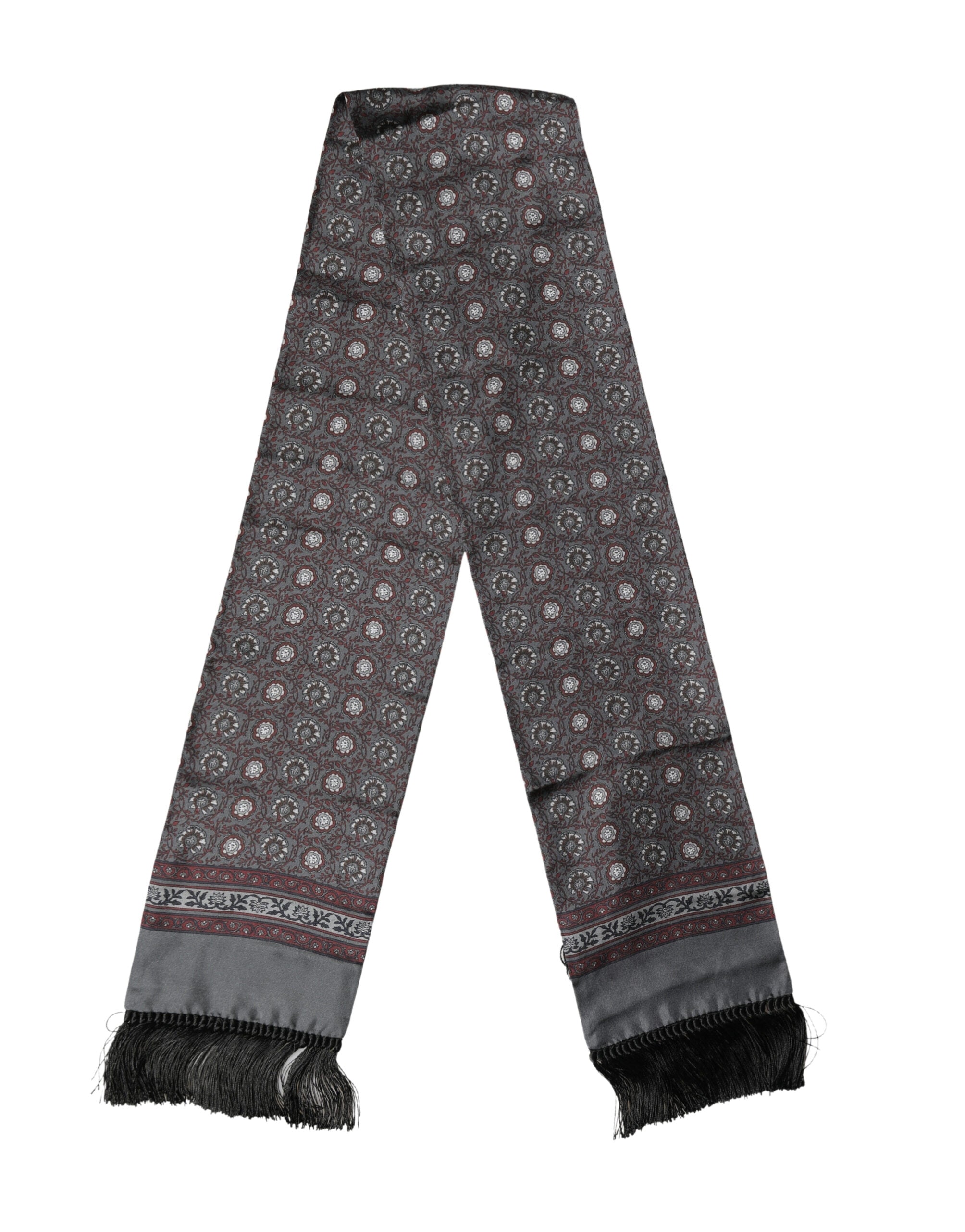 Dolce & Gabbana Grey Red Silk Medallion Print Neck Wrap Scarf