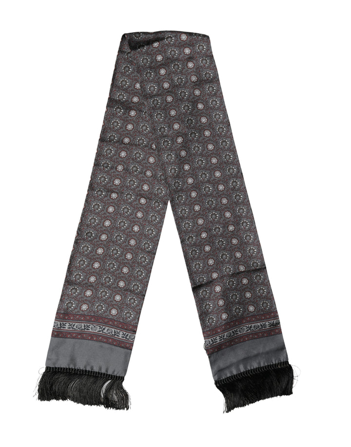 Dolce & Gabbana Grey Red Silk Medallion Print Neck Wrap Scarf