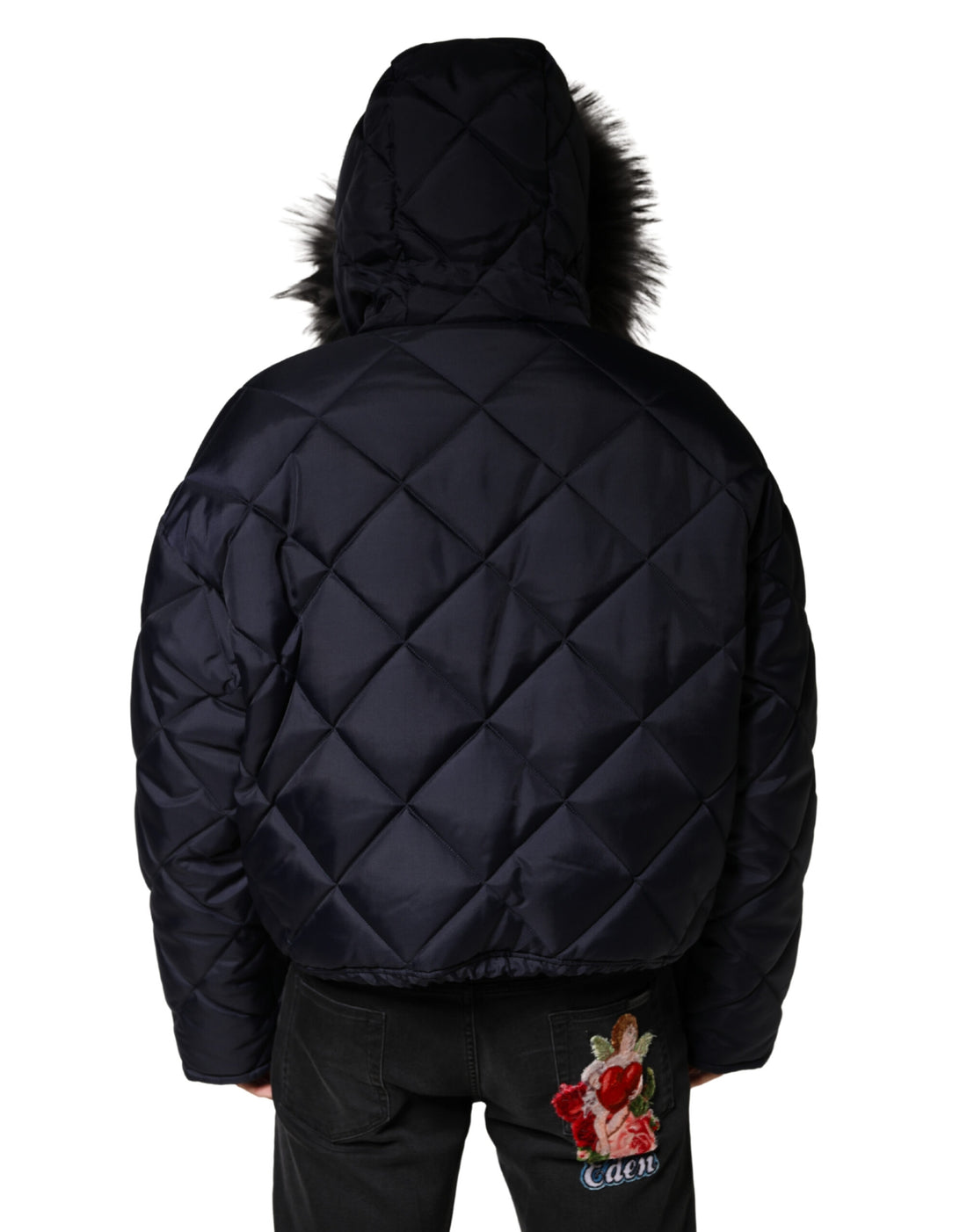 Dolce & Gabbana Black Quilted Fur Shearling Hooded  Jacket
