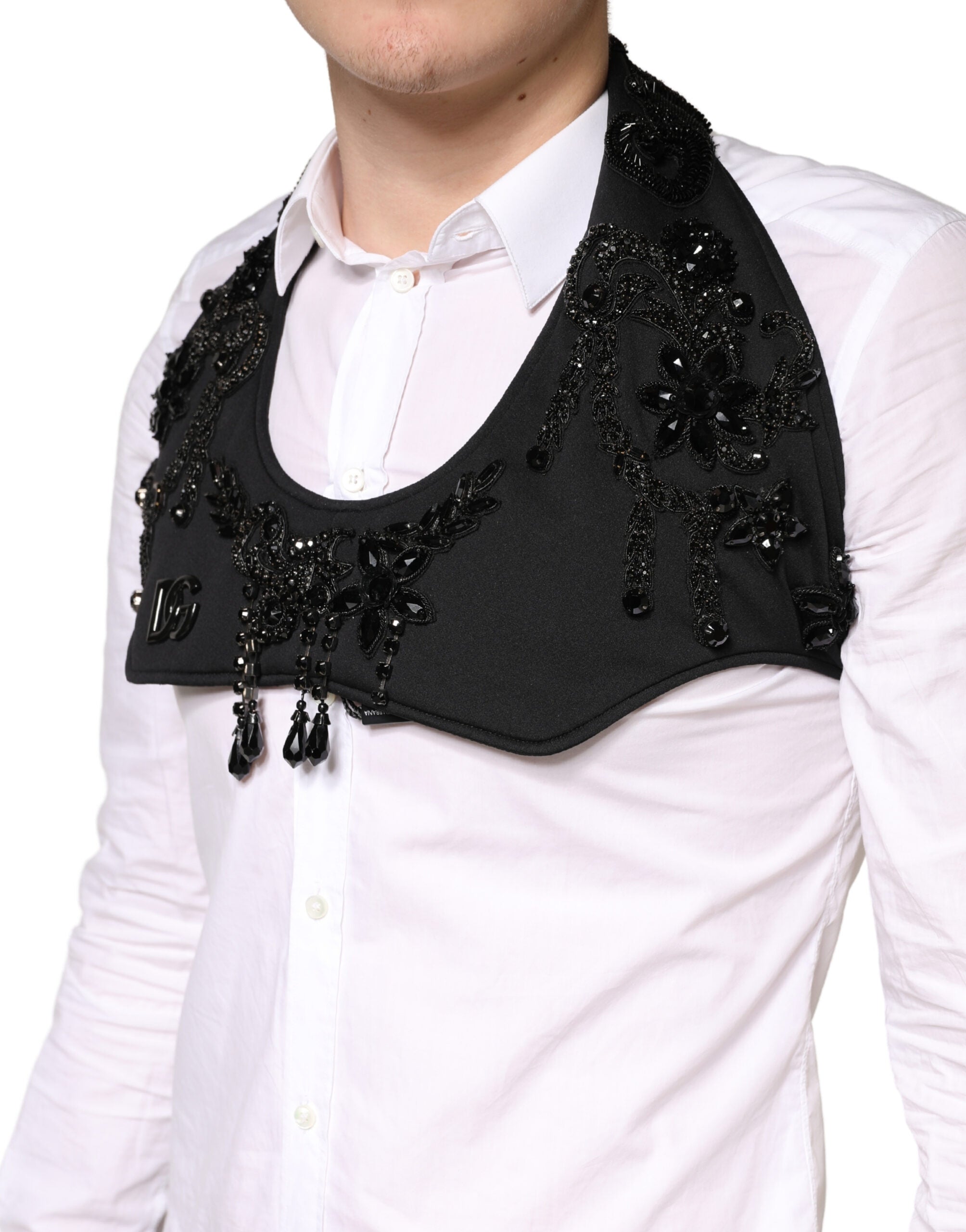 Dolce & Gabbana Black Crystal Embellished Crop Waistcoat One Size Vest
