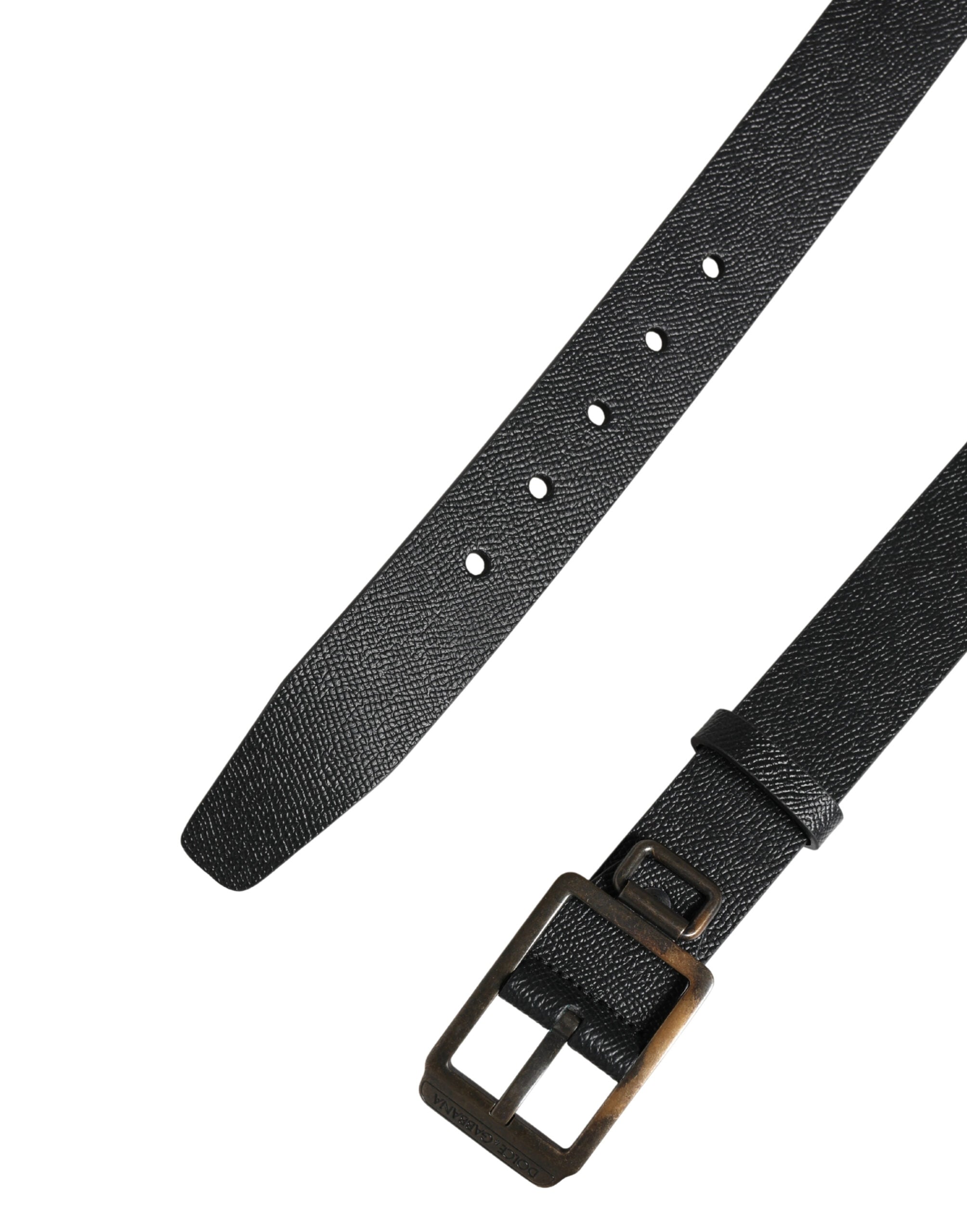 Dolce & Gabbana Black Calf Leather Gold Metal Buckle  Belt