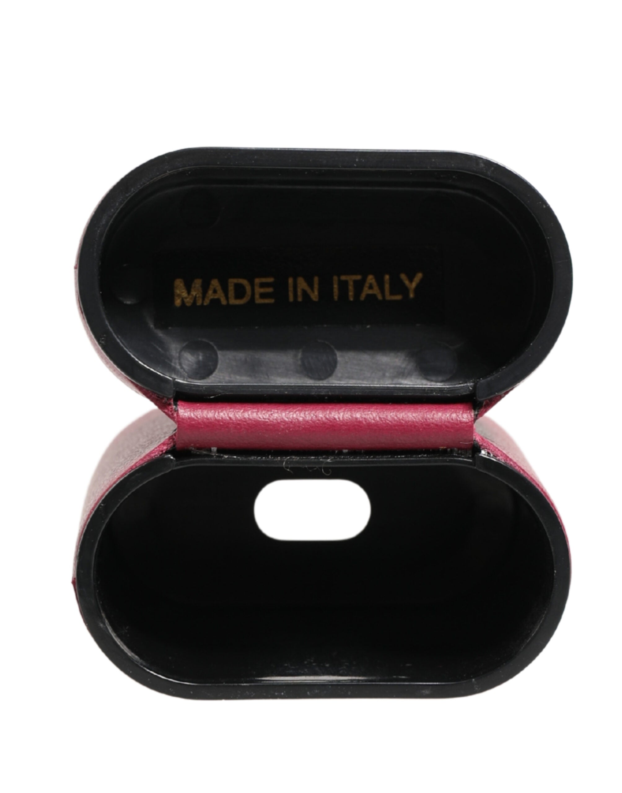 Dolce & Gabbana Pink Calf Leather Logo Print Flip Holder Airpods Case