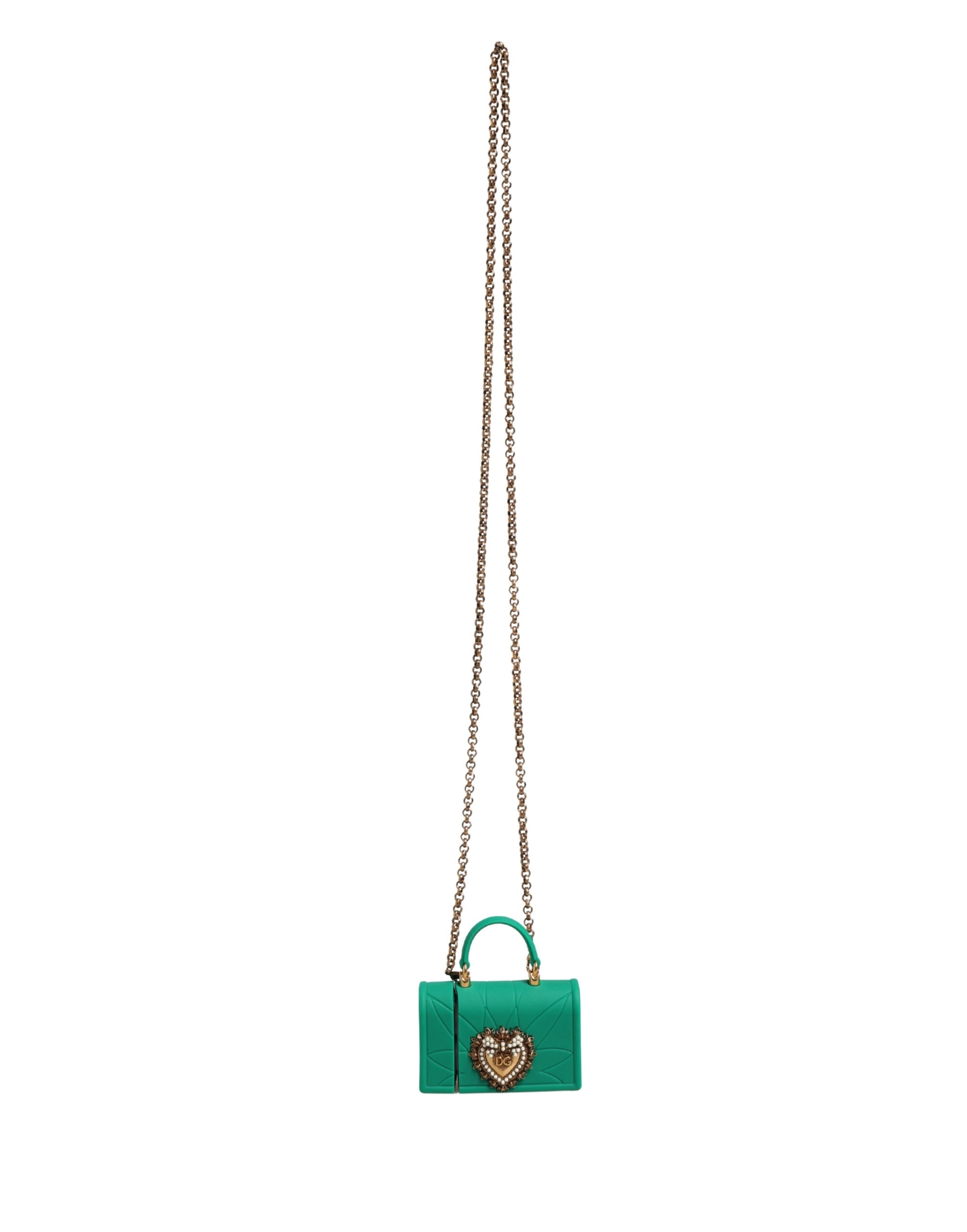 Dolce & Gabbana Green Silicone Devotion Heart Bag Gold Chain  Airpods Case