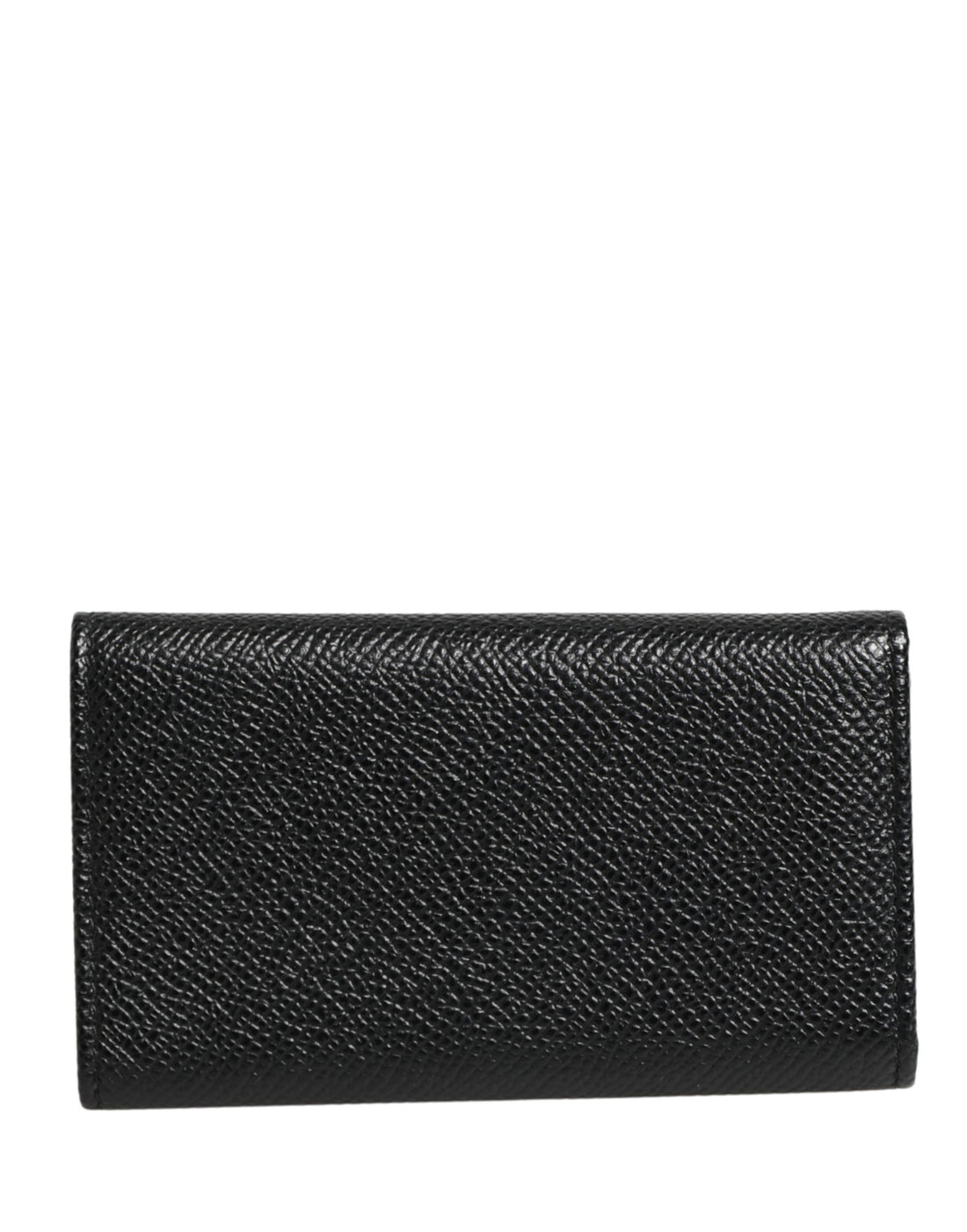 Dolce & Gabbana Black Leather Silver Metal Logo Plaque Trifold Keyring