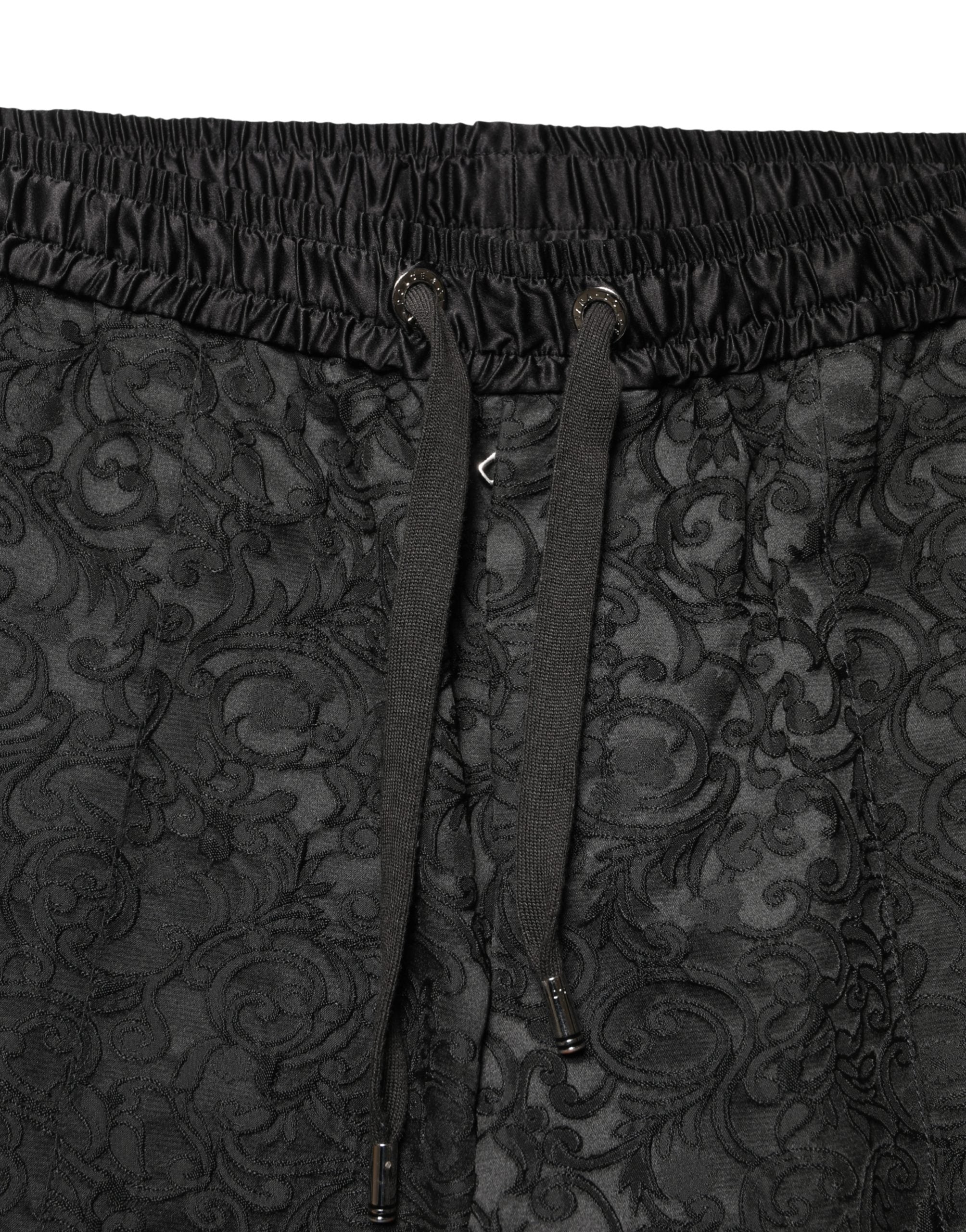 Dolce & Gabbana Black Floral Brocade Skinny Men Dress Pants