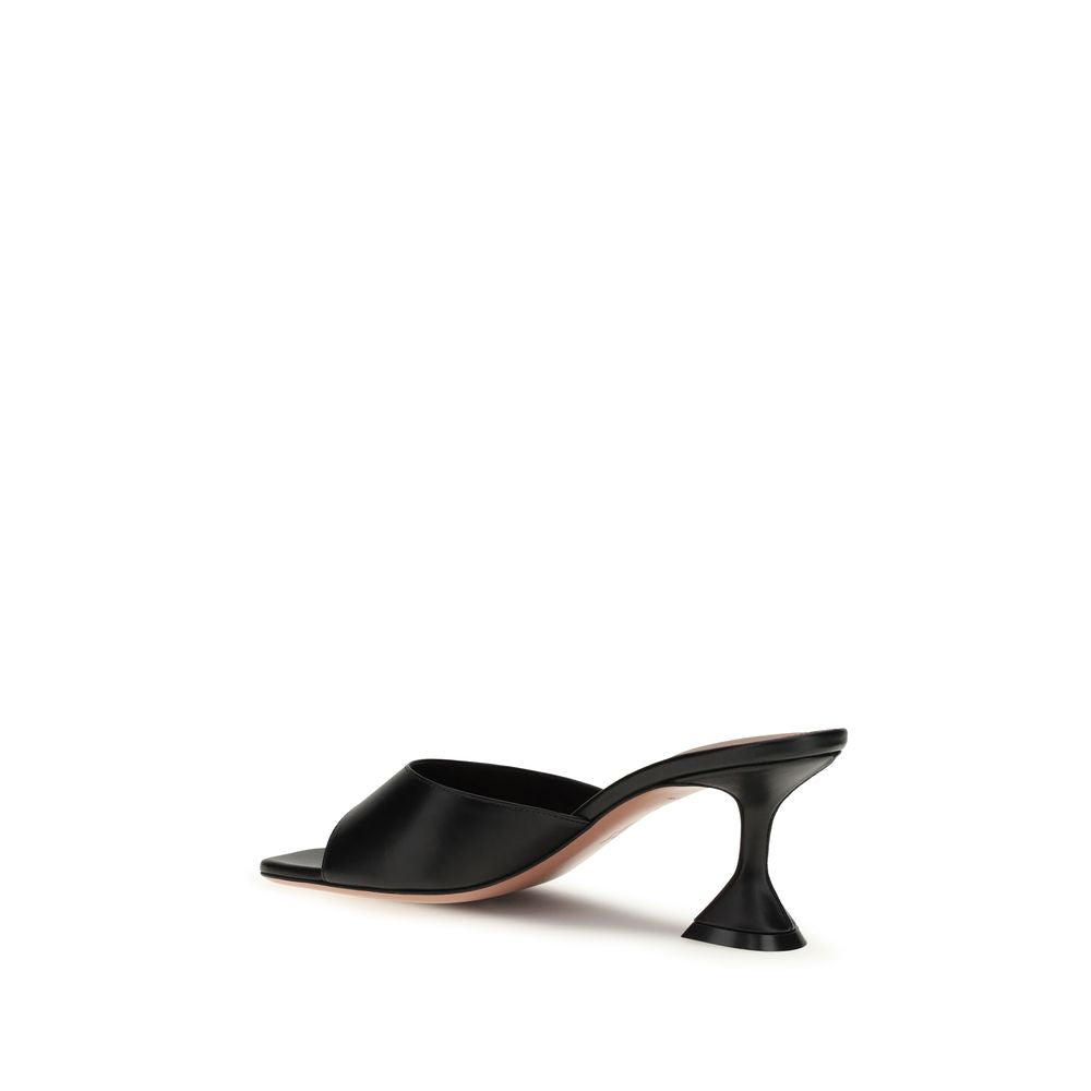 Amina Muaddi Black Calf Leather Bos Taurus Stiletto Heel Sandals