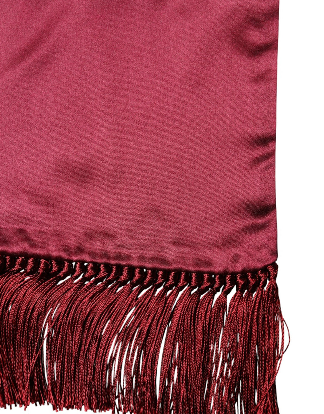 Dolce & Gabbana Red Satin Silk Fringes Men Foulard 137.5cm x14.5cm Scarf