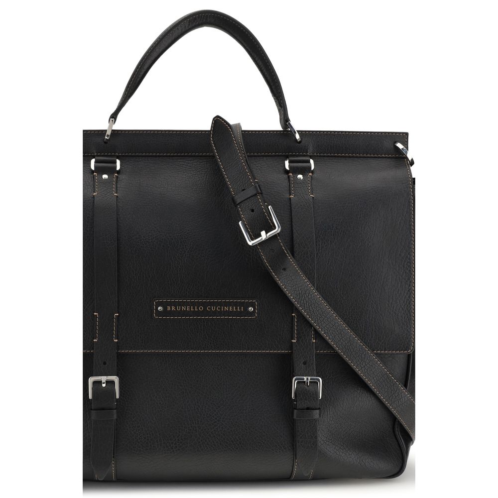 Brunello Cucinelli Black Calf Leather Bos Taurus Luggage And Travel