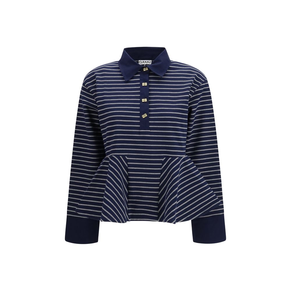 Ganni Blue Cotton Polo Shirt