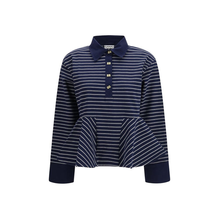Ganni Blue Cotton Polo Shirt