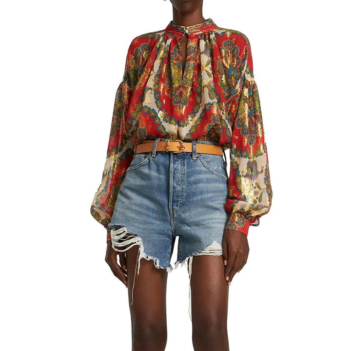 Etro Orange Silk Pattern Shirt