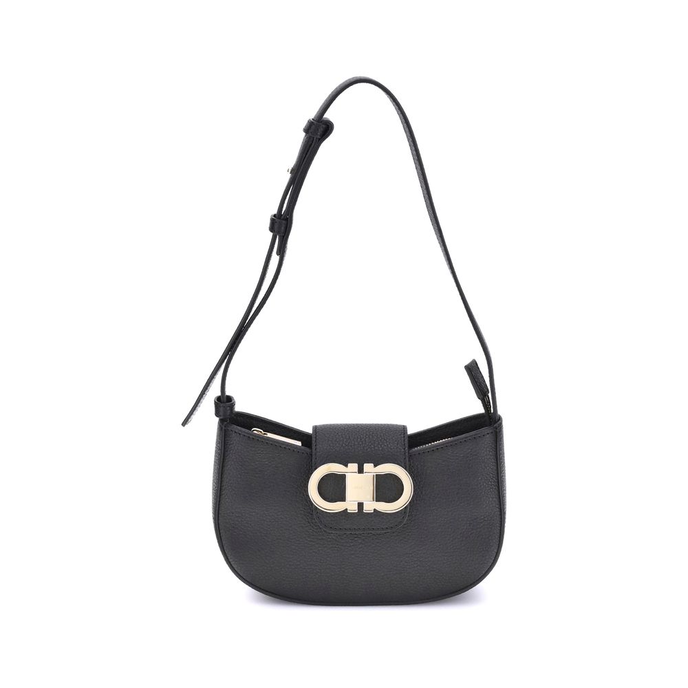 Ferragamo Black Calf Leather Bos Taurus Shoulder Bag
