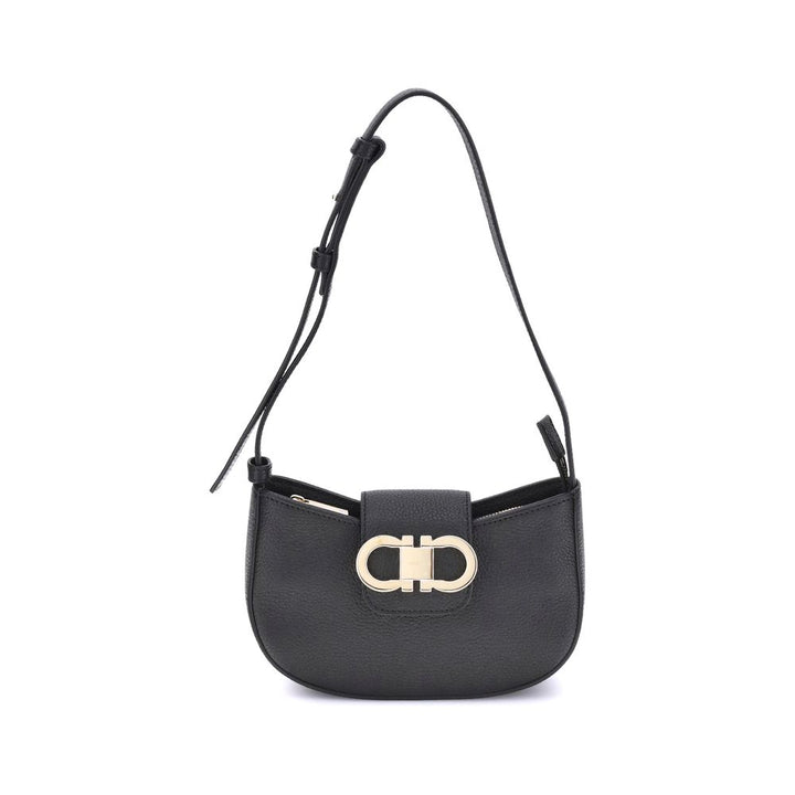 Ferragamo Black Calf Leather Bos Taurus Shoulder Bag