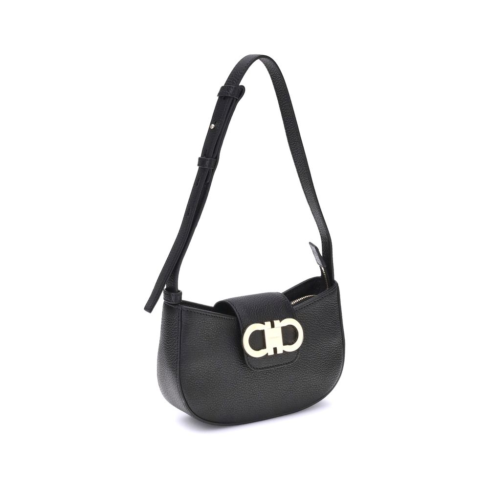 Ferragamo Black Calf Leather Bos Taurus Shoulder Bag