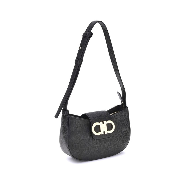 Ferragamo Black Calf Leather Bos Taurus Shoulder Bag