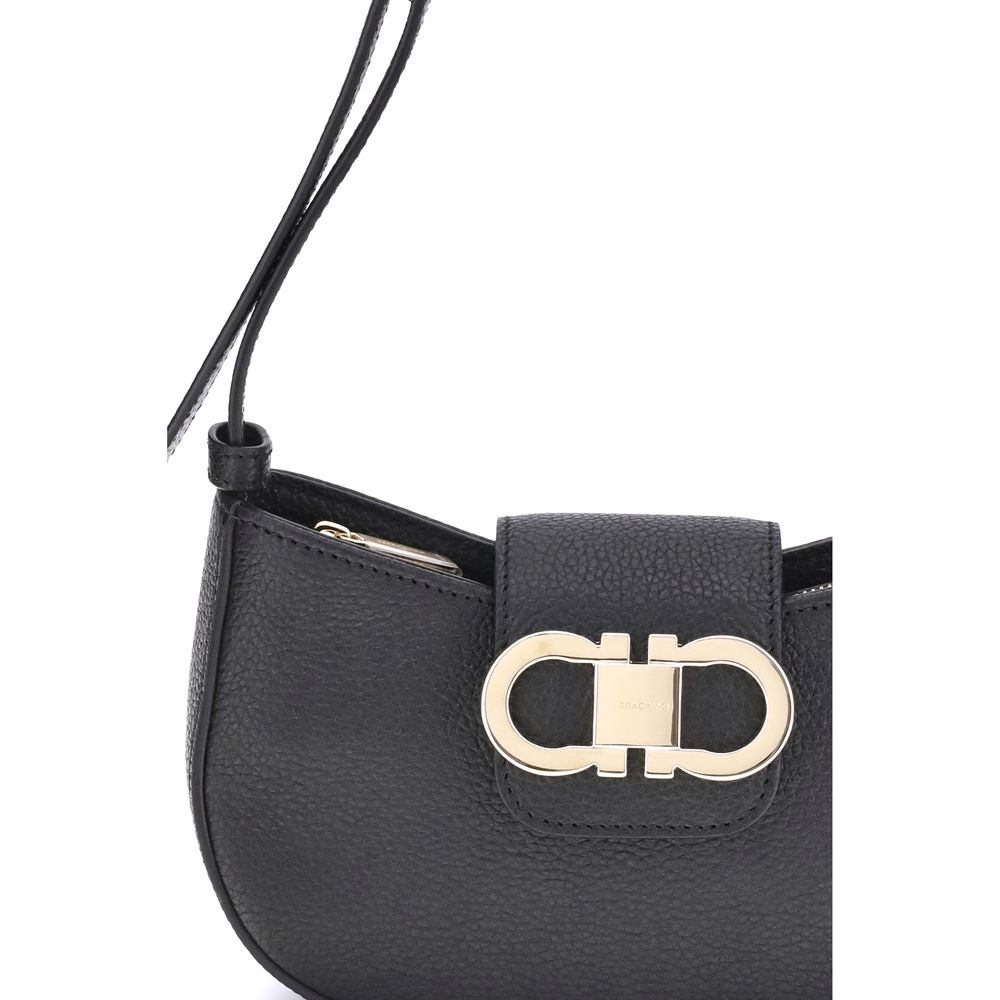 Ferragamo Black Calf Leather Bos Taurus Shoulder Bag
