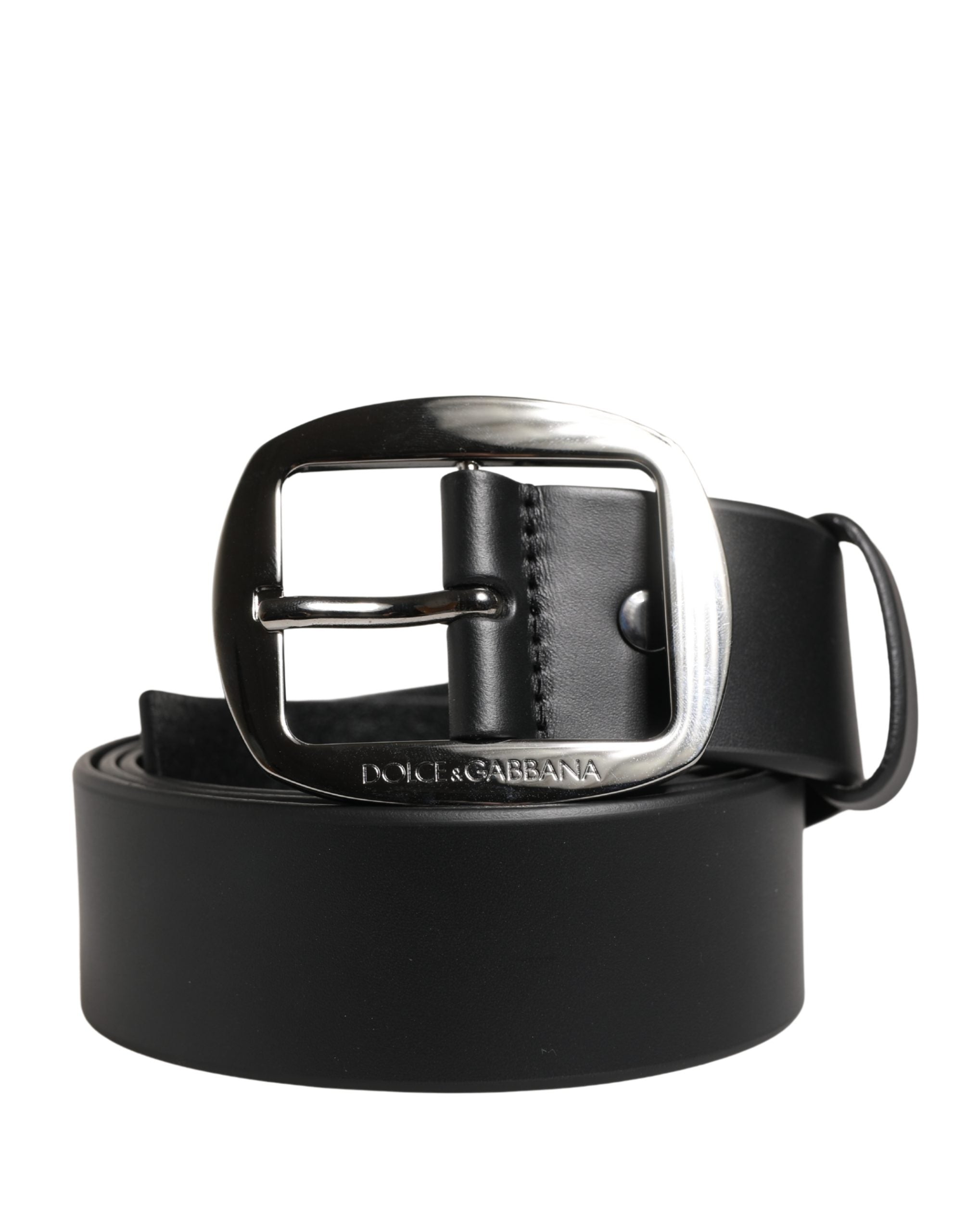 Dolce & Gabbana Men Black Leather Classic Metal Buckle Belt