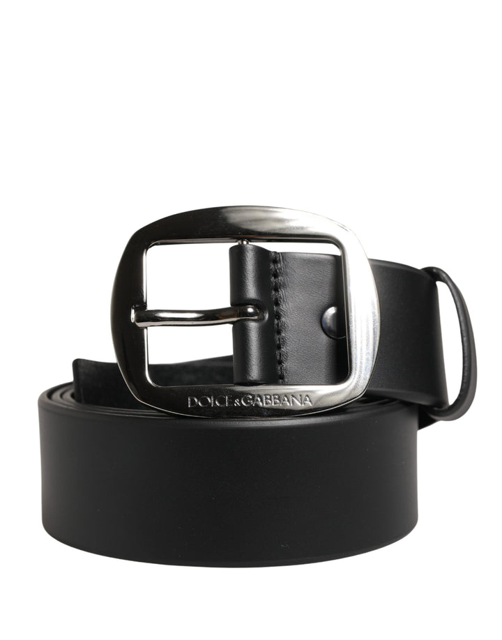 Dolce & Gabbana Men Black Leather Classic Metal Buckle Belt