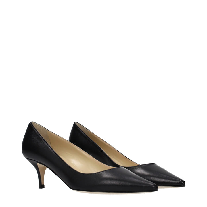 Jimmy Choo Black Leather Mid Heel Pumps