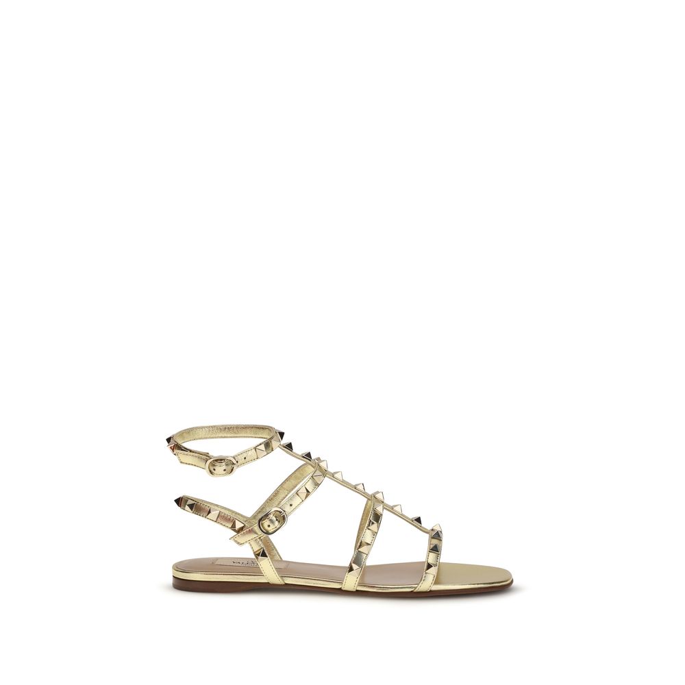 Valentino Garavani Gold Calf Leather Bos Taurus Sandals