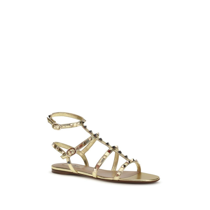 Valentino Garavani Gold Calf Leather Bos Taurus Sandals