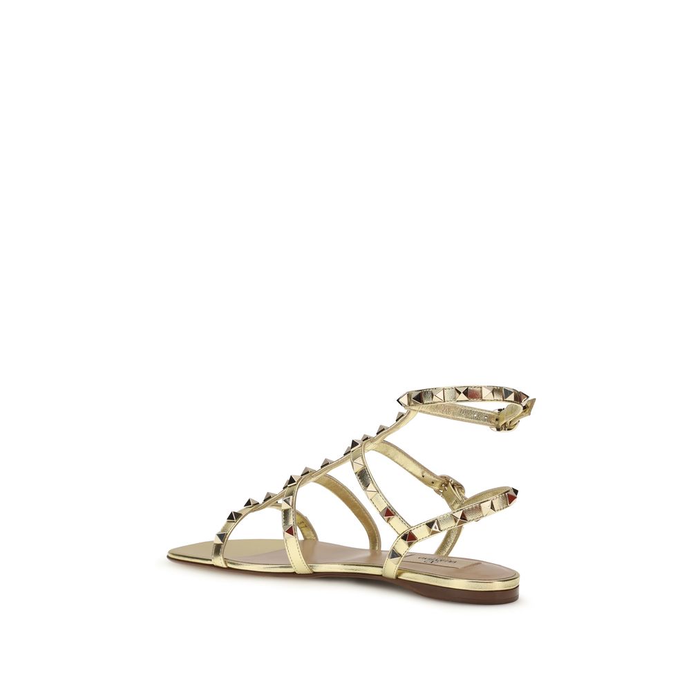 Valentino Garavani Gold Calf Leather Bos Taurus Sandals